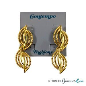 Contempo Hinged Rope Trim Swirl Dangle Gold Tone Pierced Earrings